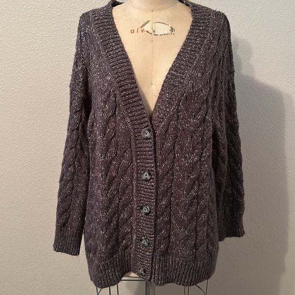 Ava & Viv Sweaters - Ava & VIV GREY CABLE  KNIT CARDIGAN - SIZE X